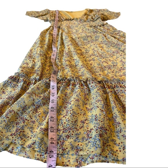 Max Studio Yellow Floral Midi Dress Smocked Waist with Ruffles Women Size Large - Picture 5 of 13